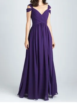 

Purple Summer Long Bridesmaid Dresses Chiffon Pleats Pleats Floor Length A-line Country Formal Wedding Bridesmaid Robes Custom