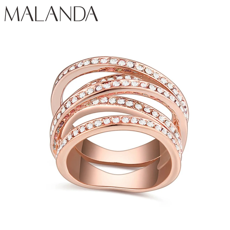 Malanda брендовые новые модные кольца цвета розового золота с кристаллами от Swarovski Роскошные Кольца для женщин вечерние ювелирные изделия подарок на день матери