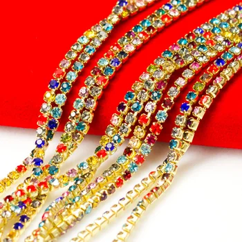 

1.8 yards/Pack SS6/2mm Densify Claw GOLDEN Base Strass Crystal Cup Chain Garment Accessories DIY Jewelry F1334B