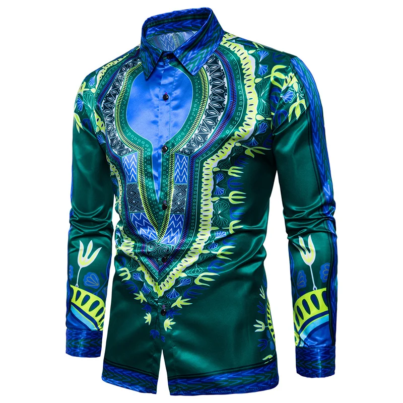 

Men's 2019 fashion casual Shirt men Africa Ethnic style Digital pattern shirts cotton dress long-sleeved shirt plus size S-XXL
