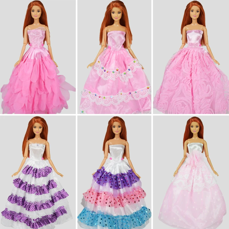 

11 Pcs/set (5 Dress+6 Necklace) Wedding Dress Color Dress High Quality Princess Gown for 12 Inch Doll Dress Girl Best Toys Gifts