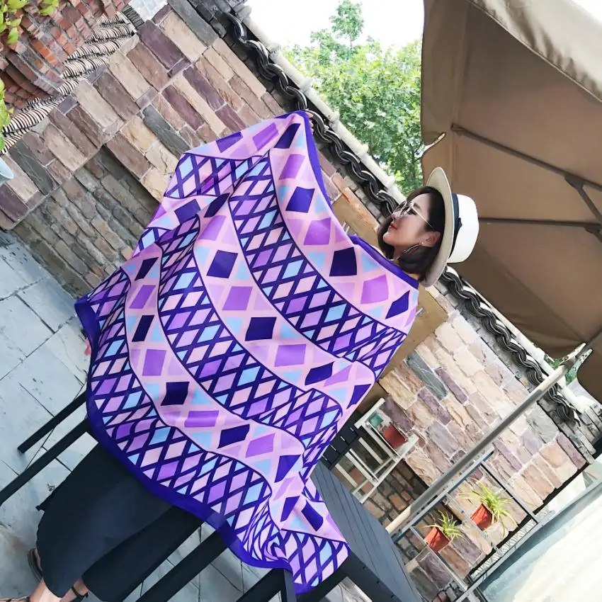 6 Rhombus plaid Новинка 180*90 см женские шелковые длинные шарфы модные весенние Роскошные Снуды с цветочным принтом шаль летние женские шали головные шарфы - Цвет: 6 Rhombus plaid