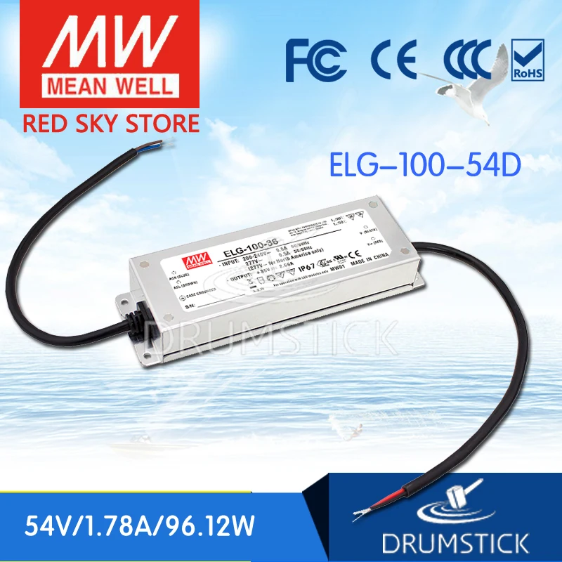 

MEAN WELL ELG-100-54D 54V 1.78A meanwell ELG-100 54V 96.12W Single Output LED Driver Power Supply D type