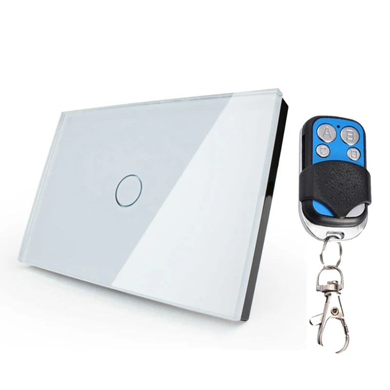 

US Standard Wall Touch Switch White Crystal Glass Panel 1 gang 1 way 110~250V Wireless Remote LED Light LED Touch Switch