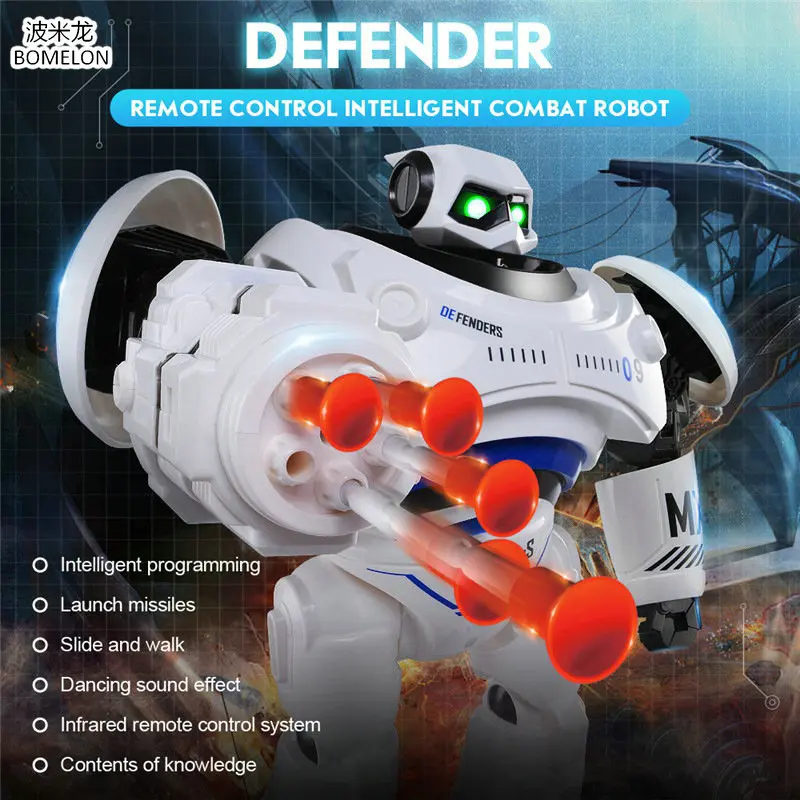 

Intelligent Programmable Defender RC Robot with Launch Missile Walking Dancing Robot Remote Control Toy Boys Birthday Gift