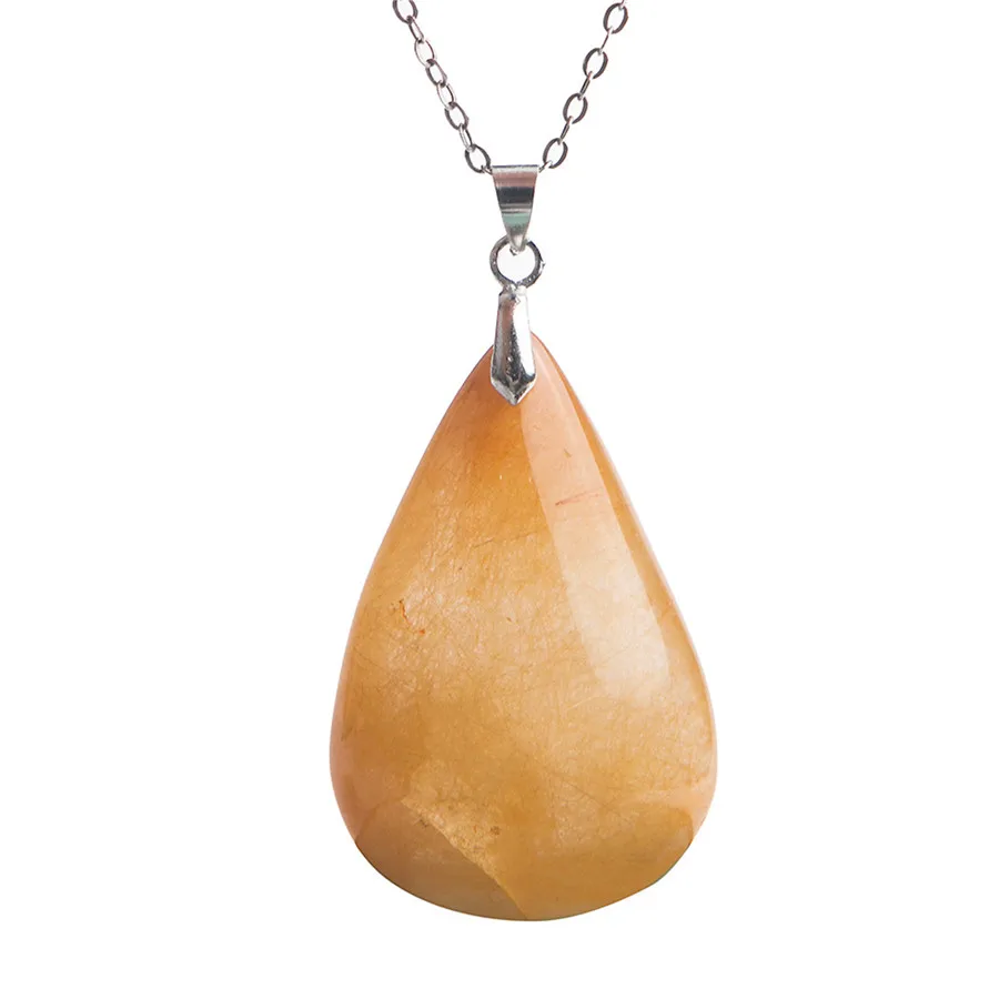 

Natural Stones Gold Titanium Rutilated Qaurtz Crystal Pendant Water Drop Shape Gem Charm Pendants Necklace Women 37*24.5*12mm