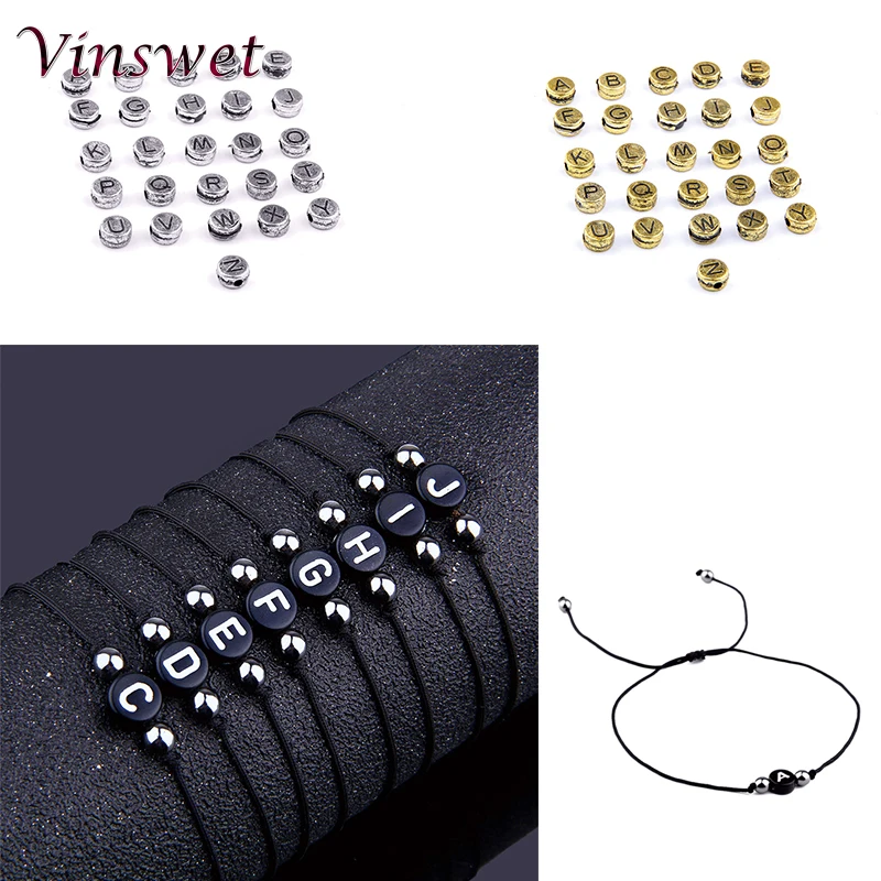 

Vinswet Gold Sliver 26 Letter Bracelet Femme Black Rope DIY Couple Charm Bracelet For Woman Man Jewelry Gift