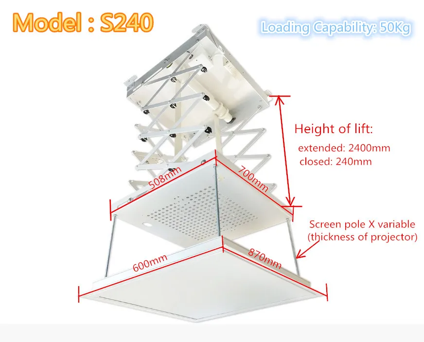 JingKe Моторизованный Лифт Проектора S240 высота подъема удлиненные 240 см загрузки Ёмкость 50 кг легкая инсталляция монтаж проектора