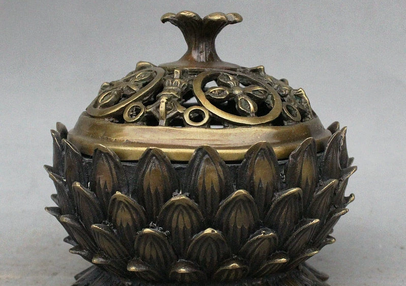 

4" Old Tibet Bronze Carved Phurba Dagger Holder Lotus Incenser Burner Censer