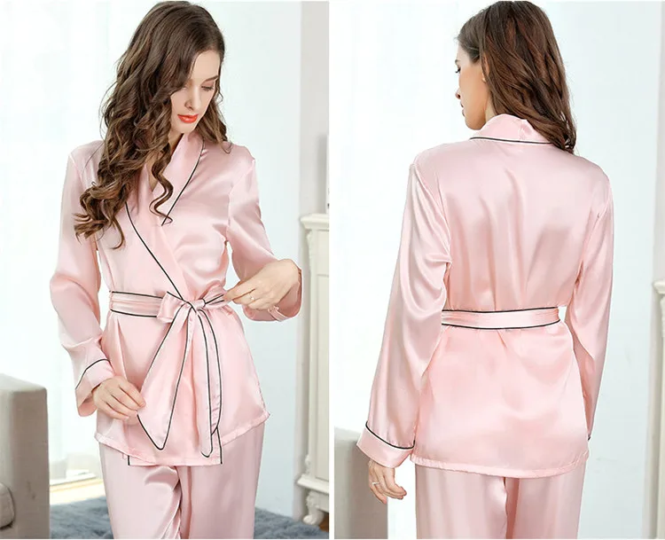 Высокое качество, натуральный шелк, женские пижамы, 2 шт., кимоно, халат и длинные штаны, пижамные комплекты, шелк тутового шелка, пижамы для женщин, одежда для сна