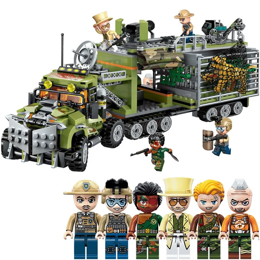 

658PCS Assemble Sin Hunting Truck Figures With Weapons Building Blocks Educational Toys For Children