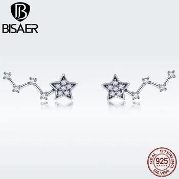 

BISAER On Sale 925 Sterling Silver Dazzling Star CZ Star Stud Earrings for Women Fashion Silver Earrings 2019 Jewelry ECE439