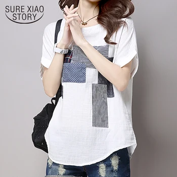 

New 2018 Summer Loose Casual Short Sleeve Women Tops Printed White Shirts Large Size O-Neck Ladies Female Tops Blusas 0210 40