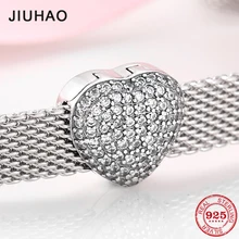 Горячая 925 пробы Серебряный Очаровательный и сияющий с фианитами, в форме сердца клип Бусины Подходят отражение талисманы браслет для женщин ювелирных изделий