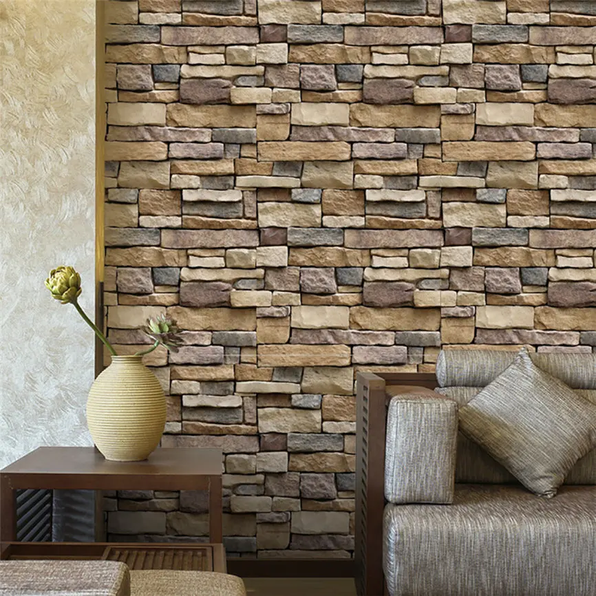 

3D Vintage Home Decor Wall Paper Brick Stone Rustic Effect Self-adhesive Wall Sticker Home Decor 45*100cm Dropshipping 2018