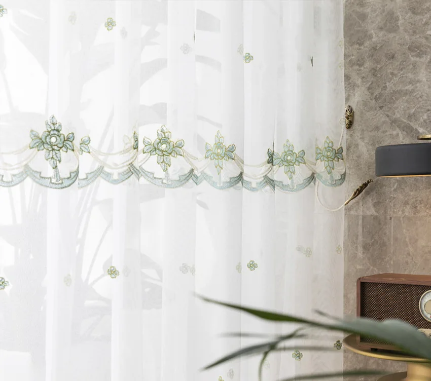 European Luxury Mesh Embroidered Curtain for Bedroom Delicate Sheer Fabric Window Cortina M068C