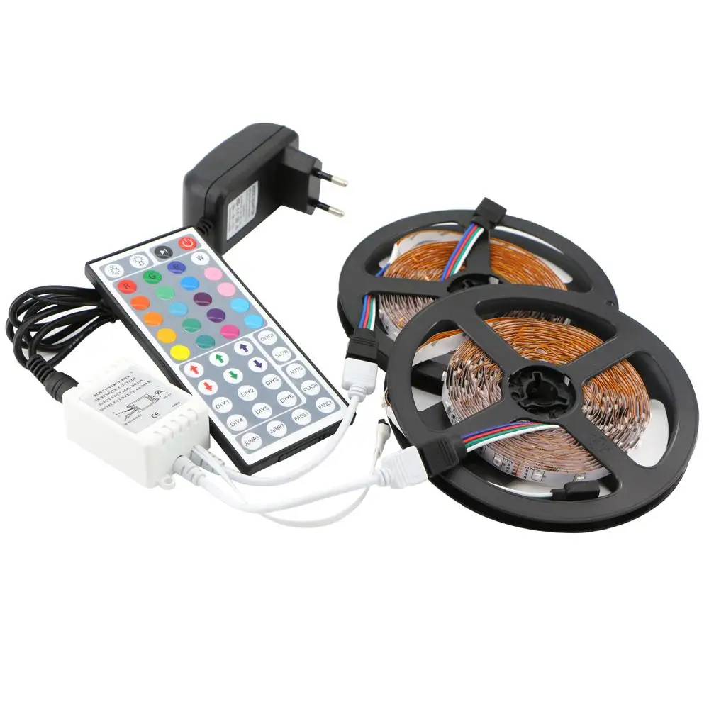RGB LED Strip Light 3528 SMD 300 LEDs Flexible Strip Light Set with 44Keys Remote Controller and DC 12V Adapter Power Supply