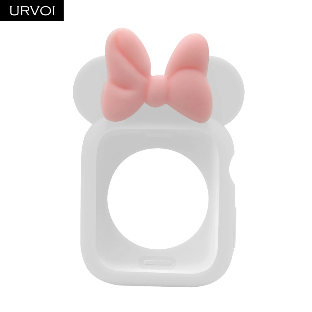 Чехол URVOI для apple watch, серия 4 3 2 1, защитная лента для iWatch, силиконовый чехол с мультяшным рисунком для дизайна Минни 40 44 мм - Цвет: White Pink