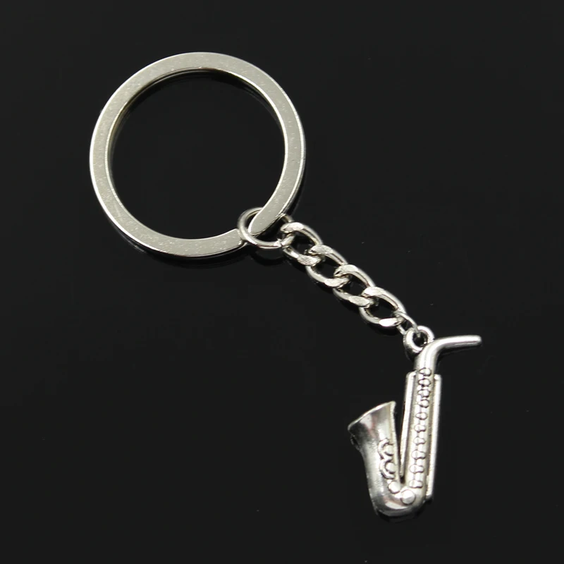 

new fashion men 30mm keychain DIY metal holder chain vintage horn saxophone 26x21mm silver pendant Gift