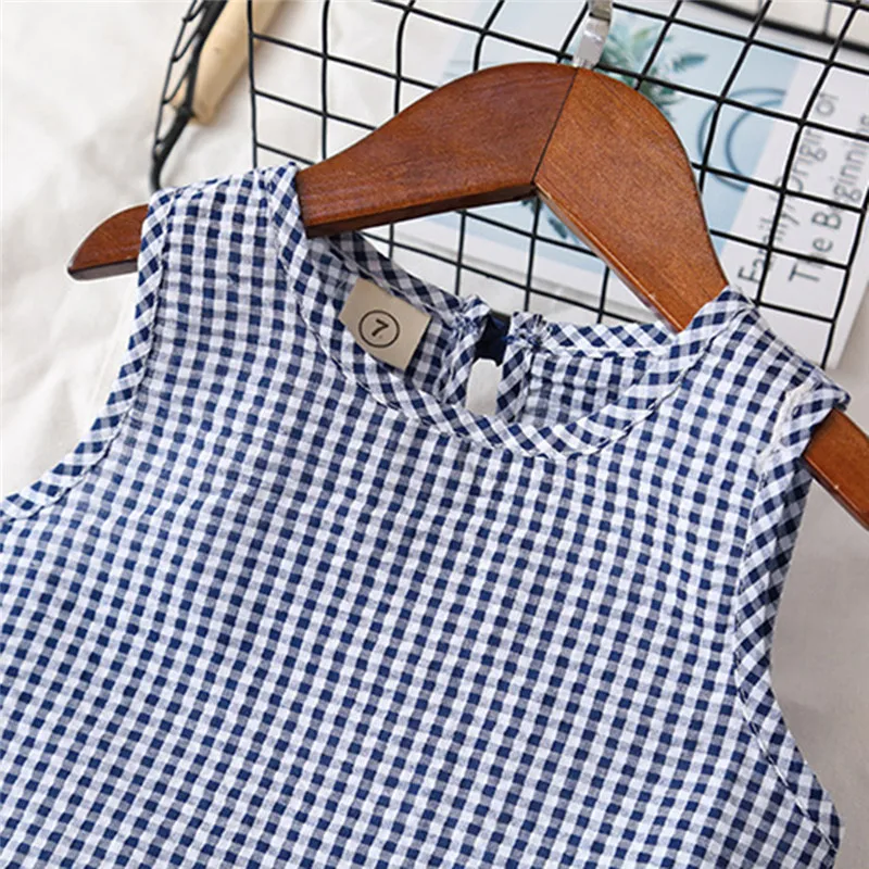 Girls suit summer 2019 new Toddler Kids Baby Girls Outfits Clothes Plaid Sleeveless Vest T-shirt+Shorts Set (17)