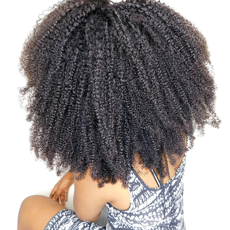 Монгольские афро кудрявые вплетаемые с закрытием человеческие волосы для наращивания 4B 4C девственные волосы 1 или 3 пряди, натуральный черный