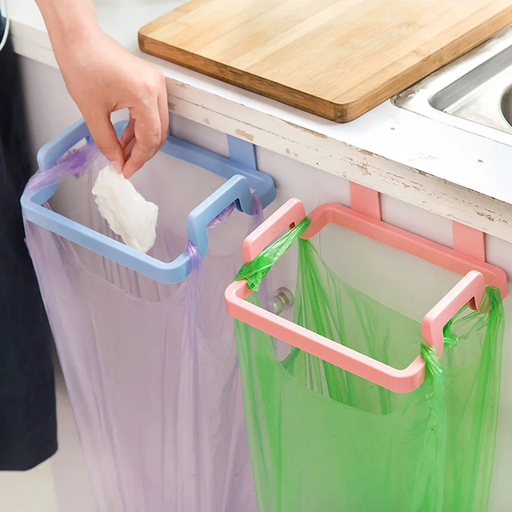

Cupboard Door Back Trash Rack Portable Kitchen Garbage Trash Bag Holder Hanging Kitchen Cabinet Hanging Trash Rack 18.5x16cm