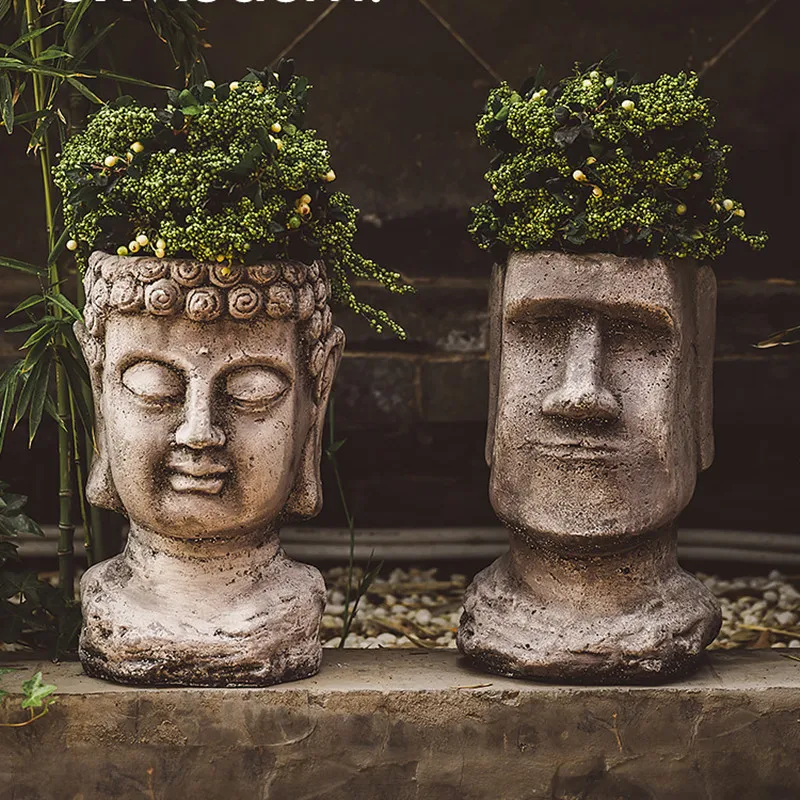 Креативная ваза с головой будды Moai цементные искусства человеческое лицо