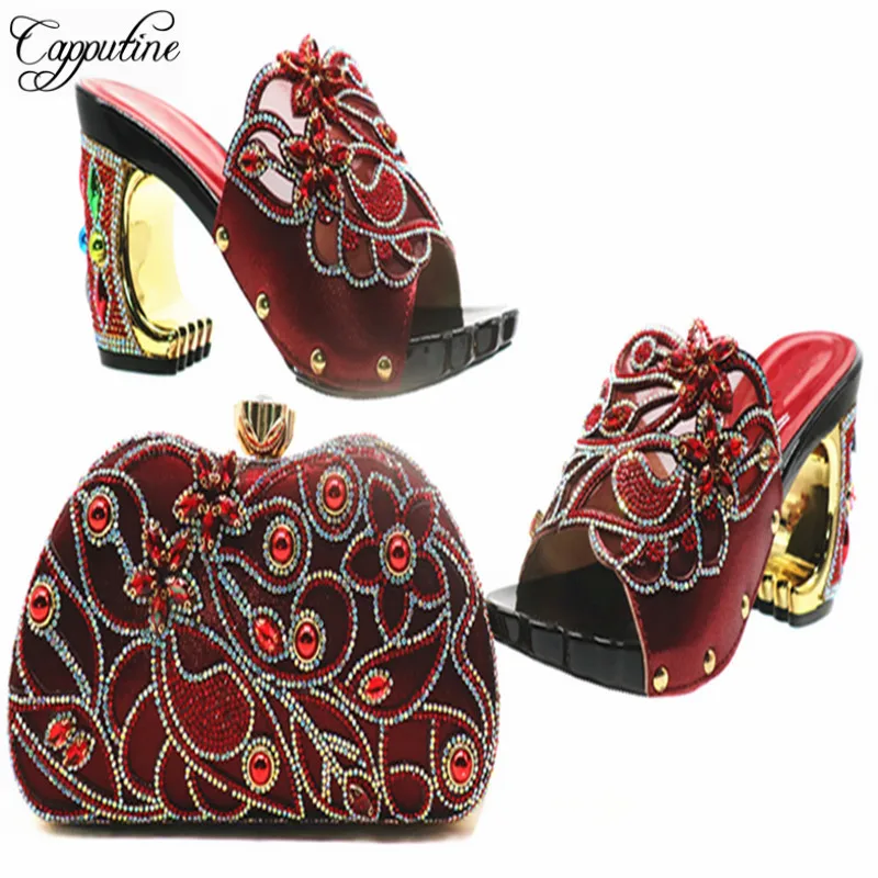 Capputine/Лидер продаж; стразы в африканском стиле; комплект из обуви и сумки; итальянская модная обувь с сумочкой в комплекте и обувь для вечеринок