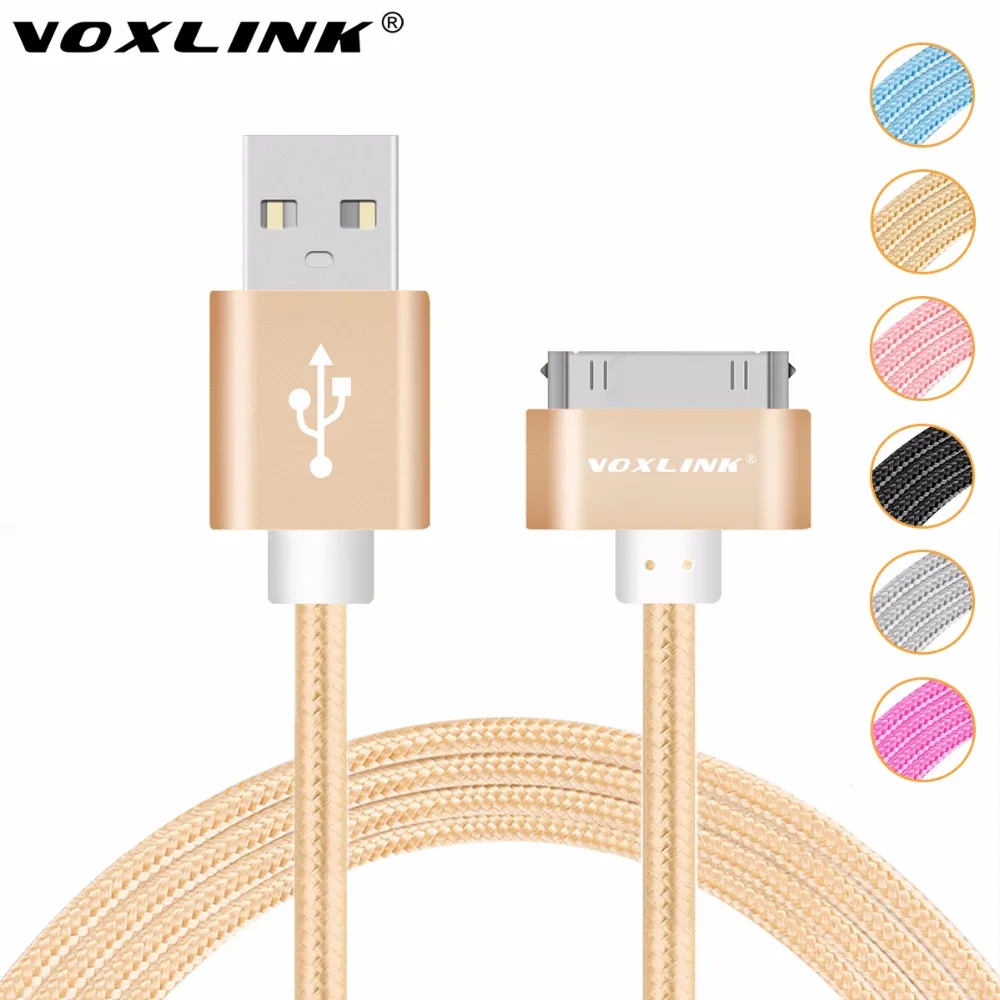 VOXLINK Colorful 1M/2M/3M Nylon Braided Line 30 pin Metal plug Sync Data USB Cable For iphone 4 4S 3GS iPad 1 2 3