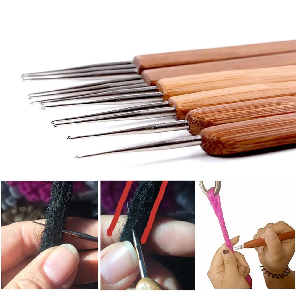 

1pc One Head Crochet Needle Hooks For Braiding Hair Making Bamboo Handle With Stainless Steel