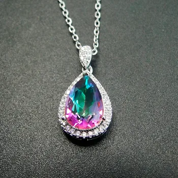 

DJ CH Rainbow Fire Created Mystic Topaz 8*12MM 925 sterling silver Jewelry Water Drop Pendants for Lover & Wife & Girlfriend