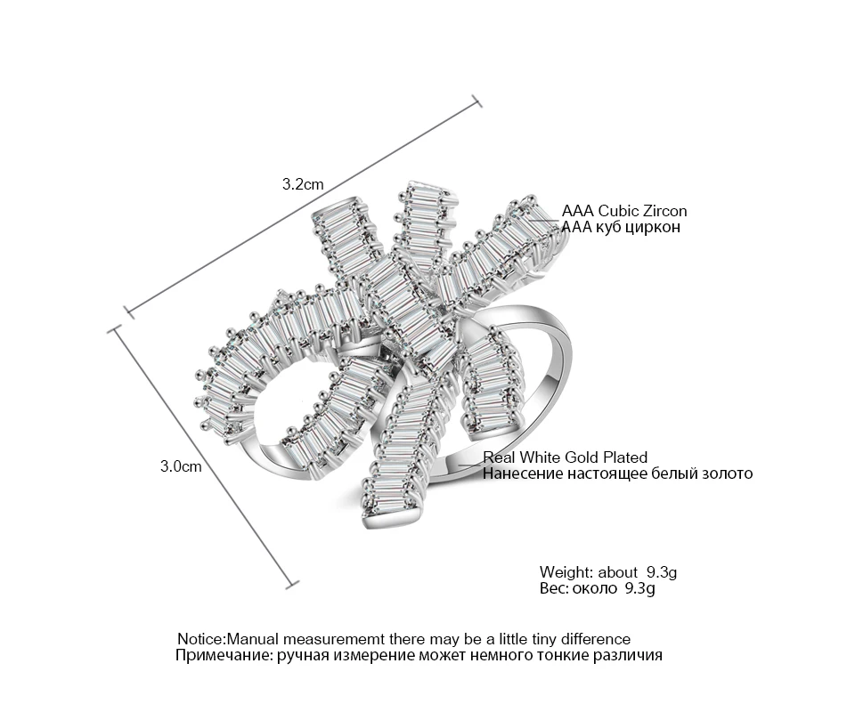 ZAKOL Роскошный белый багет кубический циркон палец кольца для женщин Мода бантом Свадебная вечеринка ювелирные изделия FSRP1045