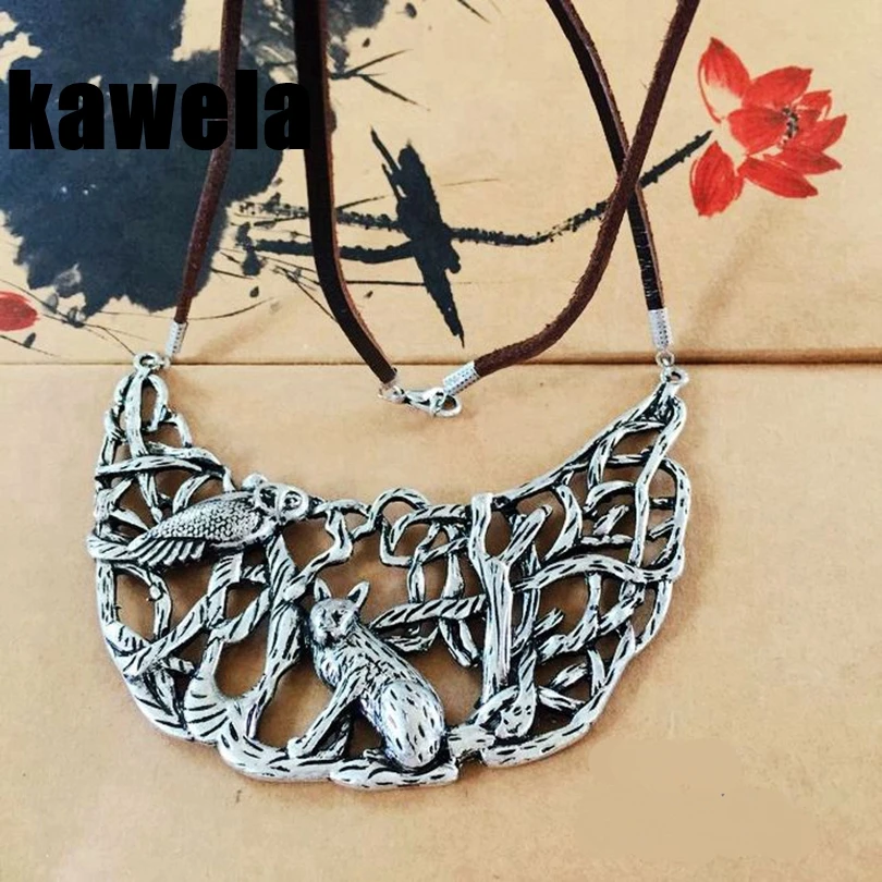 

Free Shipping Vintage Filigree Animal Alloy Statement Leather Necklace