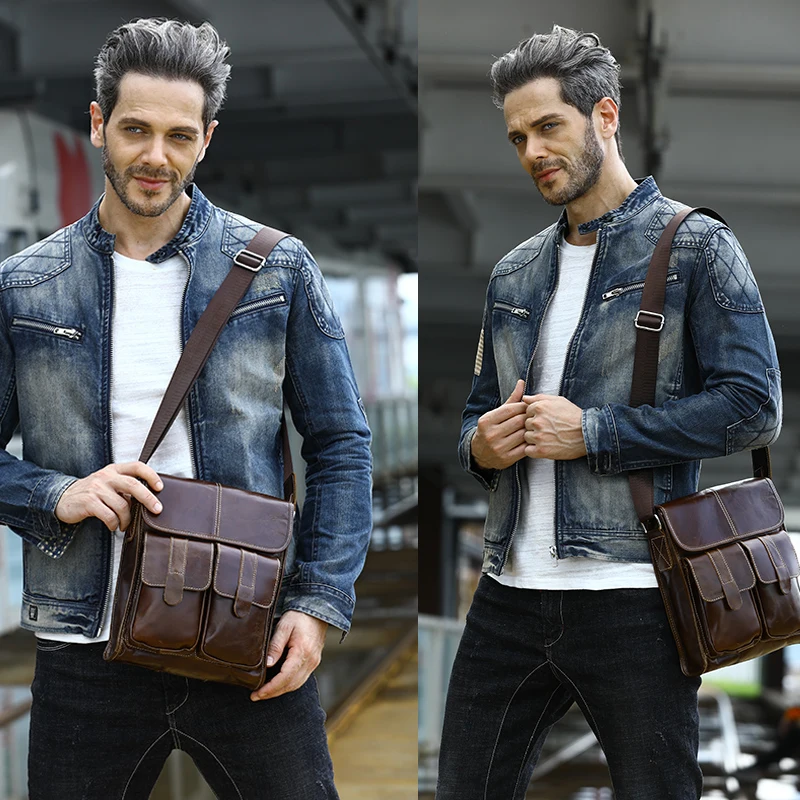 WESTAL الرجال جلد طبيعي أكياس حقيبة ساعي بريد للرجال جلد الذكور حقيبة صغيرة رفرف الرجال الكتف/Crossbody للإنسان 366