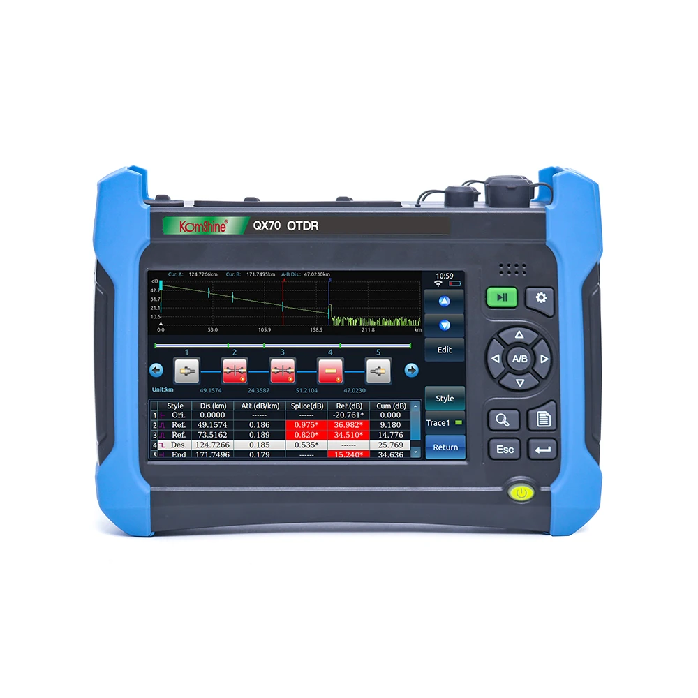 

Komshine QX70-MS Singlemode and Multimode 850/1300/1310/1550nm,0.5m event dead zone ,with VFL,OPM,and Link Map function