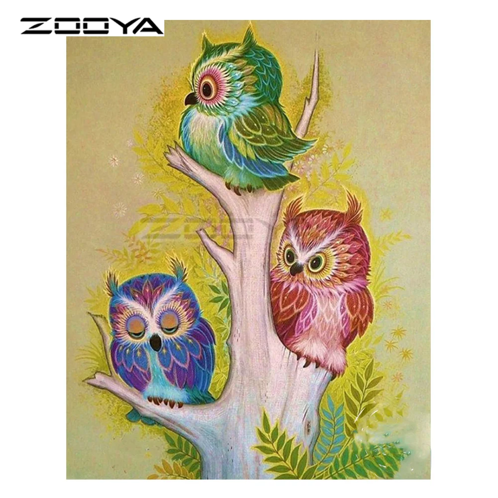 ZOOYA 5D алмазная вышивка сделай сам 3 милых мультяшных совы животные живопись