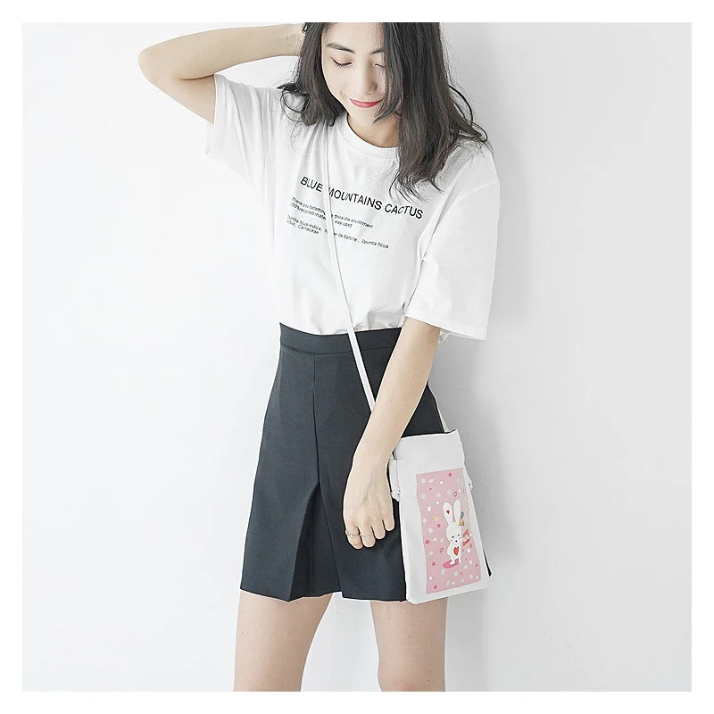 

Women's Small Canvas Messenger Bags Female Cotton Shoulder Bag Mini Cellphone Pocket Ladies' Crossbody Bag Cartoon Printing Bags