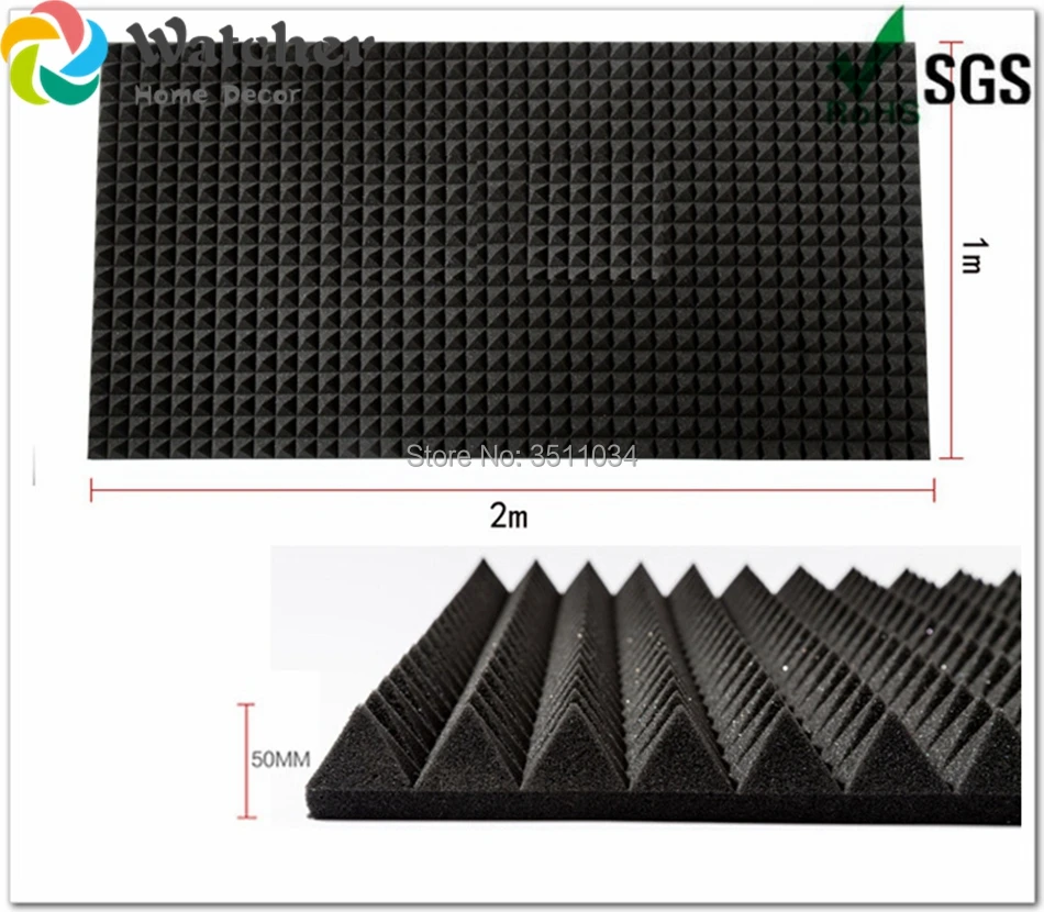 2 шт большой размер 200x100 см черная Пирамида пена акустическая пена Пирамида лечение Звукоизоляция шум Губка пены для караоке-студия