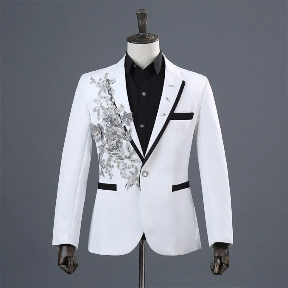 White Floral Blazer Men Slim Fit Men's Blazer Trajes De Hombre Chaqueta