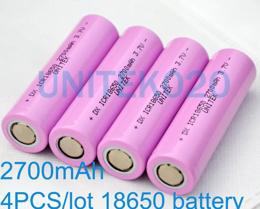 4 шт. литий-ионная батарея UNITEK 3 7 v ICR 18650 2700mah перезаряжаемая литиевая для