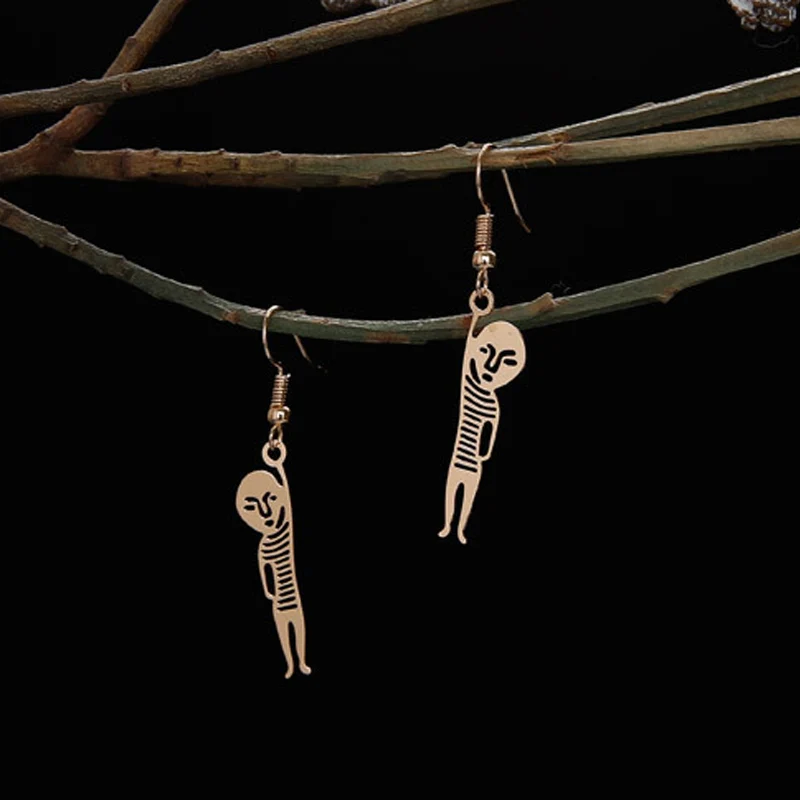 

Creative Funny Lonely Unique Hollow Sequins Abstract Human Form Dangle Drop Earrings for Women Girls Handmade Jewelry Pendientes
