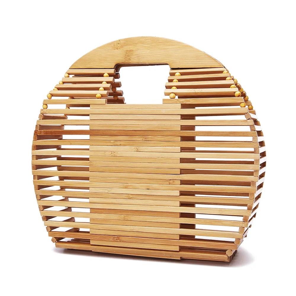 

Simple Straw Round Women shoulder bag Bamboo Handmade Woven Bohemian Women Handbag Summer Beach Lady wicker rattan bag Large