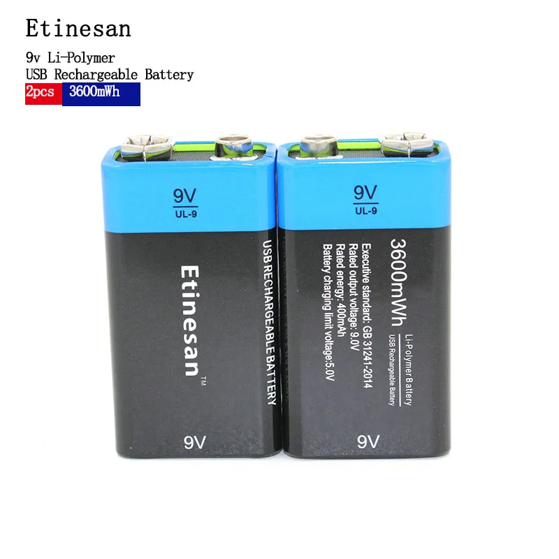 2 шт./лот Etinesan 9V 3600mWh литий li-po, li-ion аккумулятор литий-полимерный аккумулятор батареи