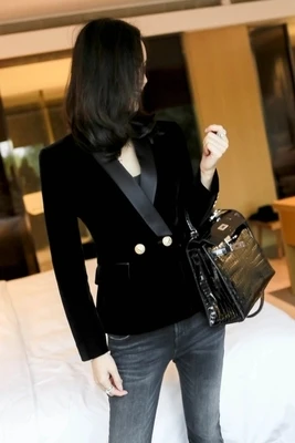 Style Bouton Court Nouveau Slim Petit Velours Femmes Blazers Femelle Un Manteau Automne 1 Noir Tempérament Décontracté Costume Veste WpwIqY