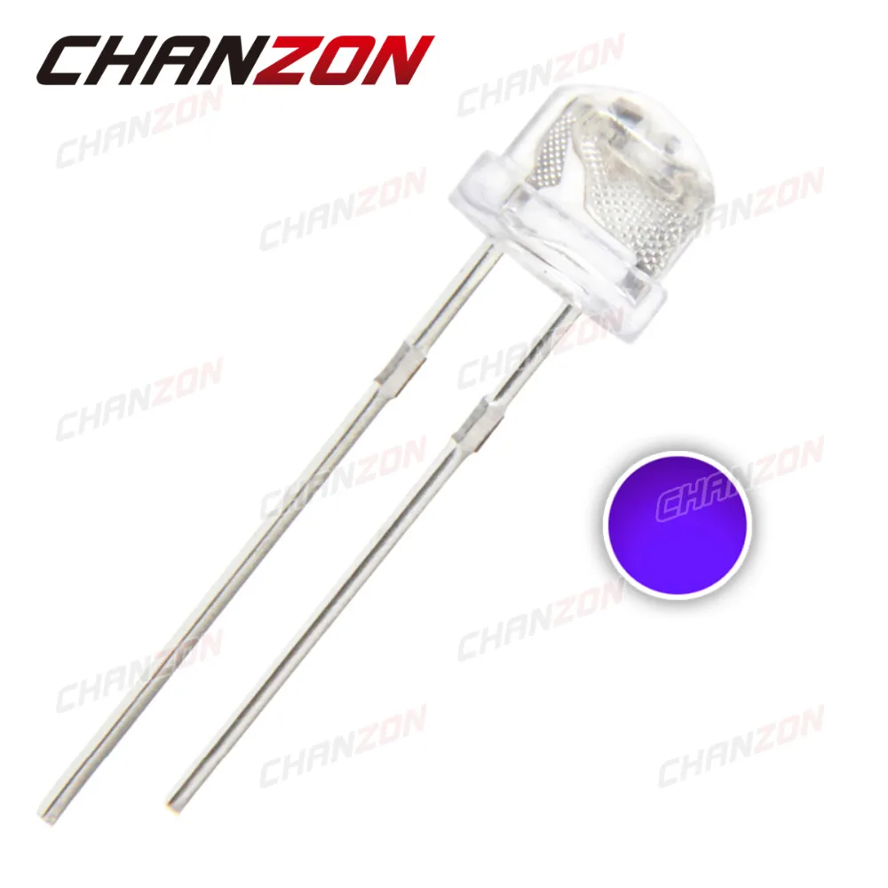 

100pcs 5mm Straw Hat UV Purple Light Wide Angle Ultraviolet 395nm - 400nm Transparent 5 mm 20mA 3V Light-Emitting Diode LED Lamp