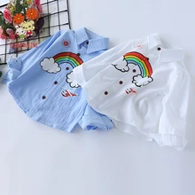 Новая корейская детская рубашка с длинными рукавами и отворотами, Детская футболка с принтом радуги и пеньковой подошвой