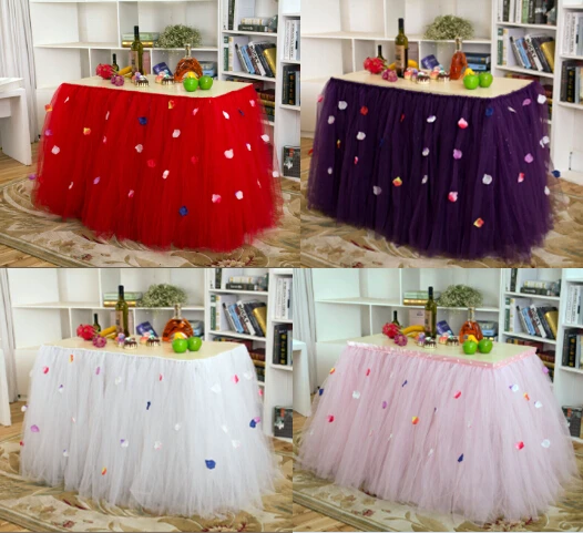 1PCS 91.5*80cm DIY Tulle Tutu Table Skirt Rose Petal Table skirting Baby Shower Birthday Banquet ...