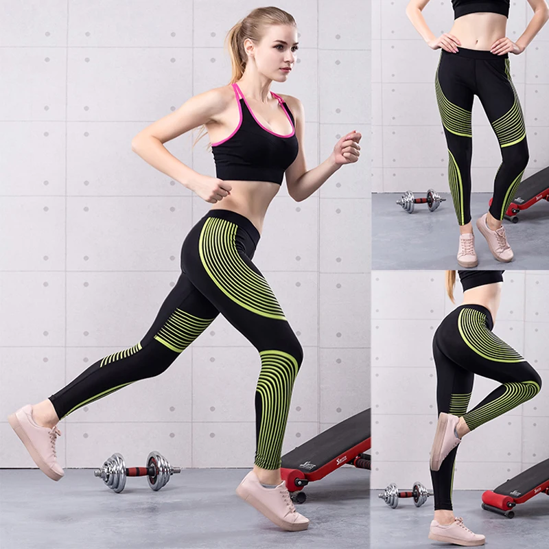 High Elastic Breathable Female Women Compression Fitness Tights Strip Running Pants Vene Stretch Joggers Sport Trousers for Yoga