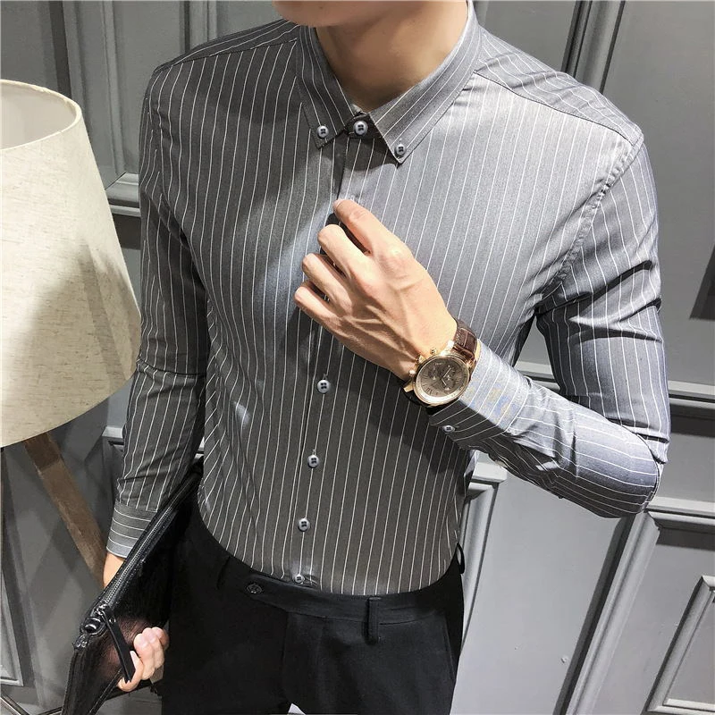 

luxury striped business formal casual long sleeve slim fit shirt for men