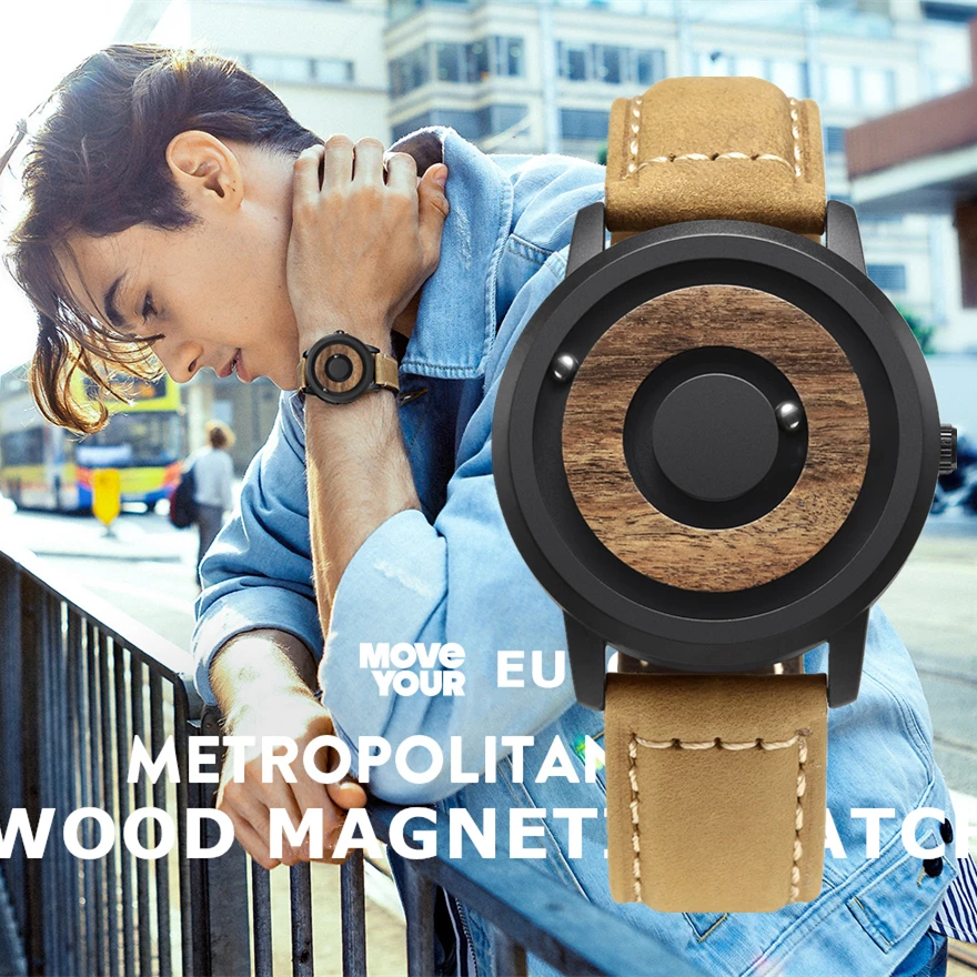 

EUTOUR Magnetic Watch Men Luxury minimalist Novelty Wood Dial Scaleless Leather Fashion Waterproof Men's Couple Quartz Watches